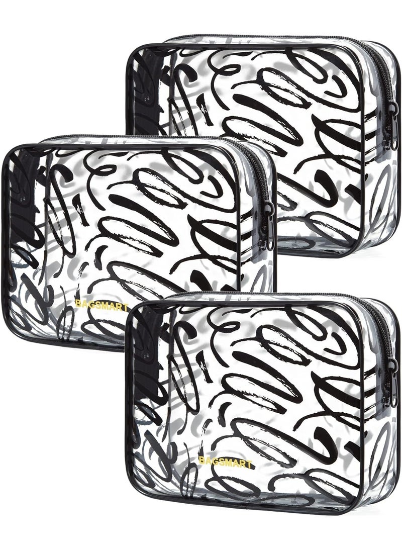 BAGSMART BAGSMART Clear Toiletry Bag, 3 Pack TSA Approved Toiletry Bag Quart Size Bag (Black) 