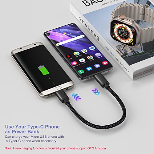 Eversame USB C to Micro USB Cable 1FT, Nylon Braided Short Type C to Micro USB Cord Compatible with Samsung Galaxy S7 S6, J7, J3, LG, HTC, PS4, Kindle, Android Phone(Black, 1FT) - Image 4