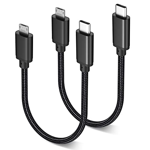 Eversame USB C to Micro USB Cable 1FT, Nylon Braided Short Type C to Micro USB Cord Compatible with Samsung Galaxy S7 S6, J7, J3, LG, HTC, PS4, Kindle, Android Phone(Black, 1FT) - Image 1
