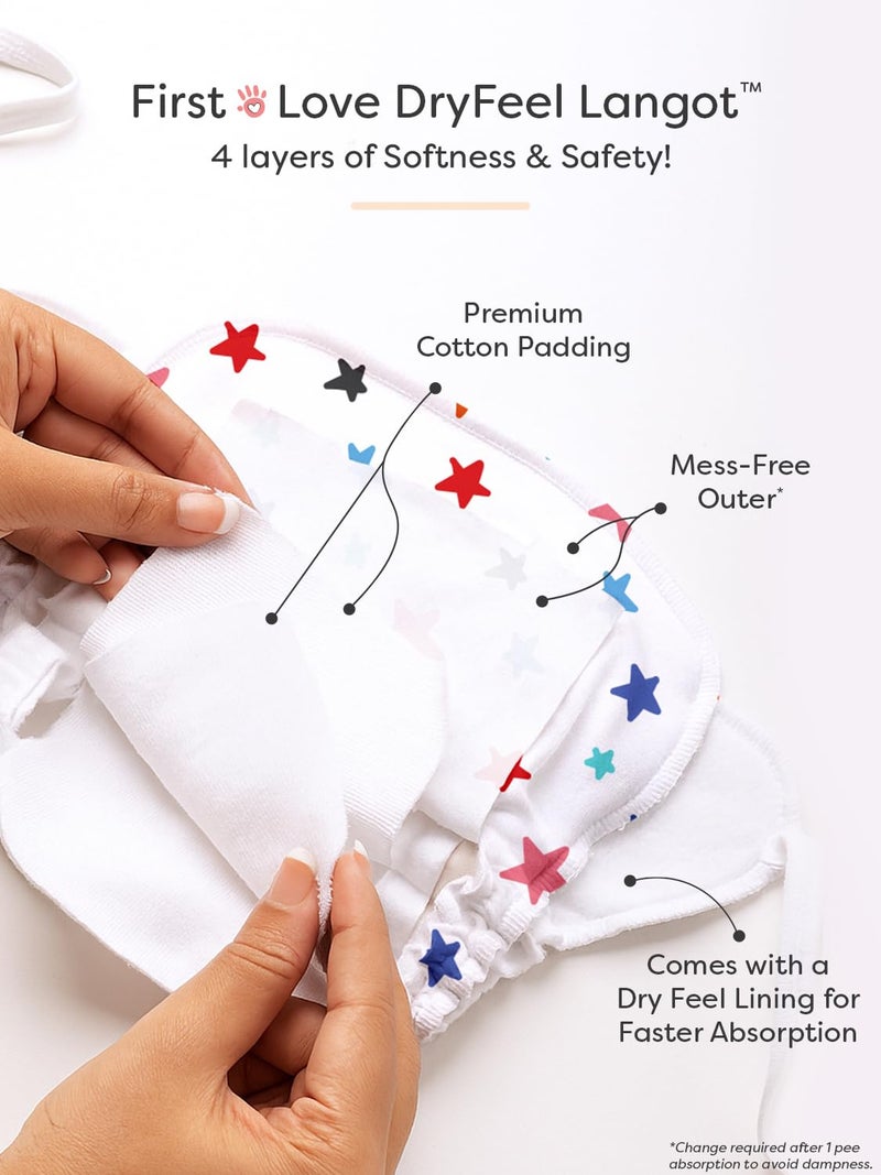 SuperBottoms DryFeel Baby Langot 0-6 months l Organic Cotton Modern Baby Nappy l Mess-free Langot with Gentle Elastics l Super DryFeel Top Layer l Diaper-free Time Essential | 3 Pack - Image 4