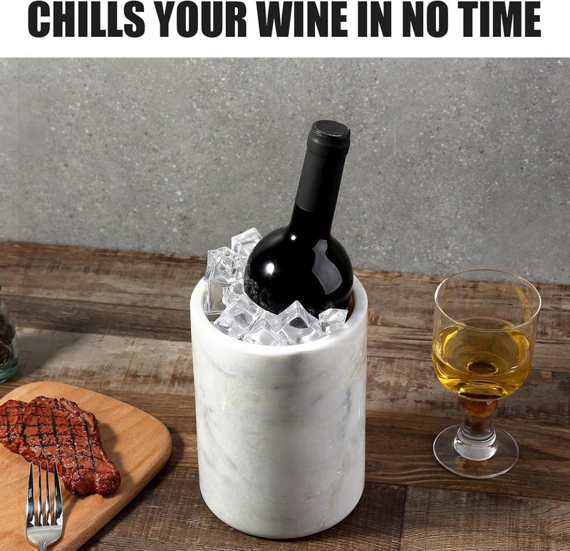 BCS Marble Wine Bottle Chiller Bucket,Versatile Wine Chillers for Bottles, Handcrafted Wine & Champagne Cooler for Parties, Dinner - Luxury Kitchen Utensil Holder Ideal for Wine Enthusiasts, White - Image 5