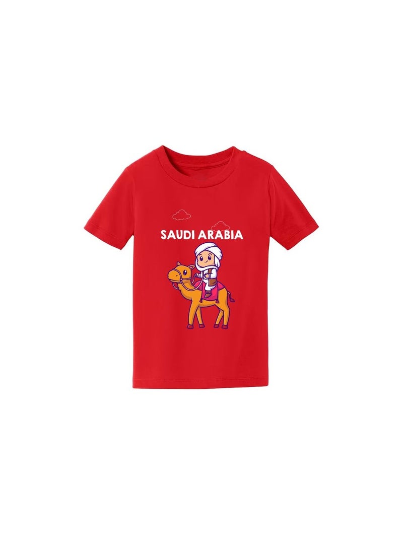 Saudi Arabia-Themed Boys Souvenir T-Shirt for Kids - Short Sleeve Round Neck Cotton Tshirt - Saudi Design with Camel - Ideal for School, Playtime - Image 3