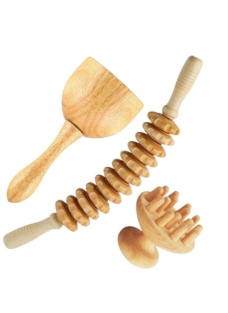 Arabest - Wood Therapy Massage Tools, 3 Pieces Anti Cellulite Massage Roller Wooden Gua Sha Tools, Wooden Handheld Massage Cup for Lymphatic Drainage Point Pain Release Full-Body Muscle Tension Relief - Image 1