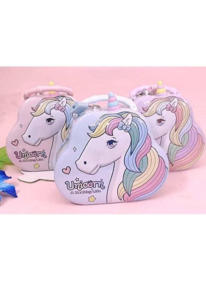 Tera13 Tera 13 Unicorn Piggy Bank for Girls (1 PCS) Stylish Money Piggy Bank for Kids Money Saving Tin Coin Bank with Lock and Key Return Gifts Birthday for Kids - Image 1
