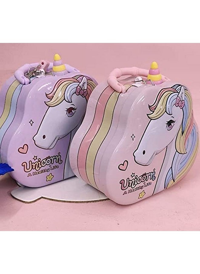 Tera13 Tera 13 Unicorn Piggy Bank for Girls (1 PCS) Stylish Money Piggy Bank for Kids Money Saving Tin Coin Bank with Lock and Key Return Gifts Birthday for Kids - Image 3