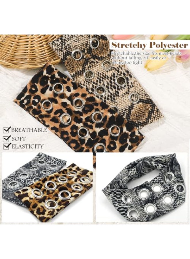 Aaiffey Grommet Wide Headbands for Women Hollow Out Eyelets Elastic Headband Girls Punk Grunge Stretchy Head Wrap for Streetwear Rock Style Hair Accessories 2 Pack - Image 3