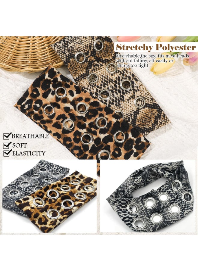 Aaiffey Grommet Wide Headbands for Women Hollow Out Eyelets Elastic Headband Girls Punk Grunge Stretchy Head Wrap for Streetwear Rock Style Hair Accessories 2 Pack - Image 4