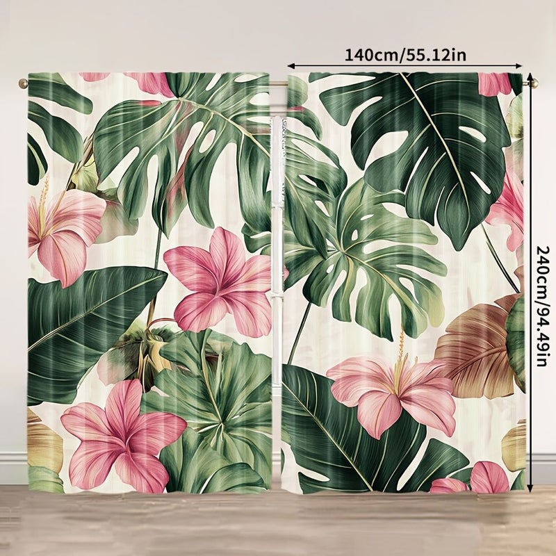 Set Of 2 Green And Pink Sheer Curtains For Windows 60x150cm Polyester Machine Washable Living Room Bedroom Kitchen Office Decoration - Image 4