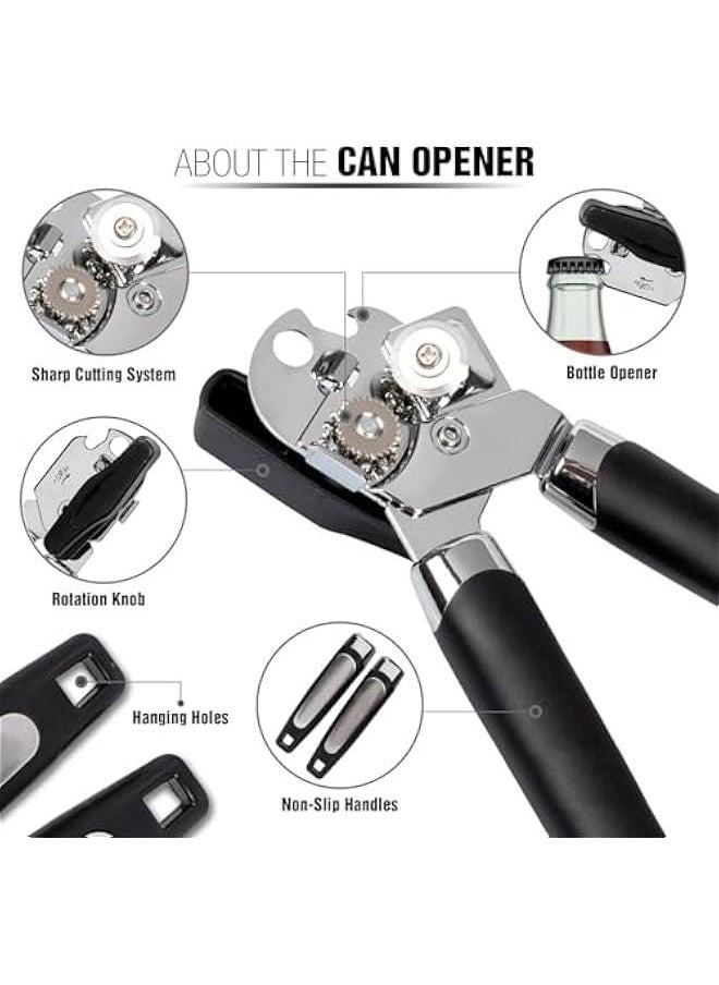 HOOKOR - Can Opener Manual, Smooth Edge Safe Cut for Beer Tin Bottle, Handheld Heavy Duty Can Opener, Comfortable Soft Handle, Sharp Cutting Wheel, Built in Bottle Opener - Image 1