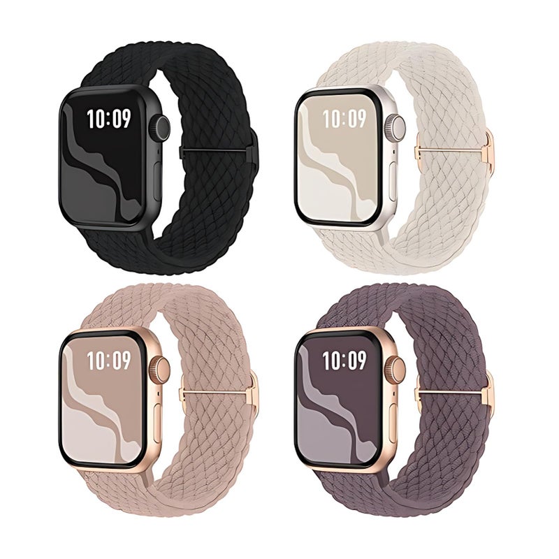 MostNow 4-Pack Braided Stretch Solo Loop Bands Compatible with Apple Watch 38mm 40mm 41mm, Adjustable Nylon Straps for iWatch Series Ultra/9–1 - Image 1