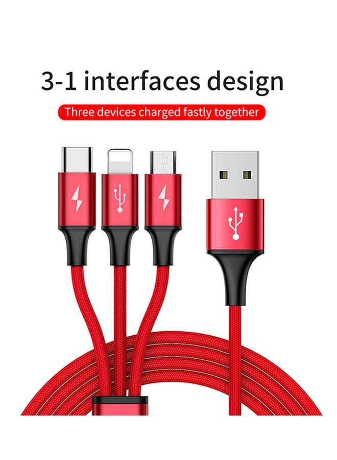 بيسوس كابل من سلسلة رابيد لنقل البيانات والشحن السريع 3 في 1 بموصل مايكرو USB وموصل بعدد 8 أسنان وموصل Type-C بطول 1.2 متر أحمر - Image 2