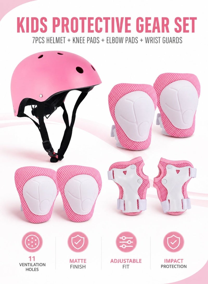 GOOGO Kids Helmet Adjustable,For Kids Ages 3-7 Years Old,Kids Bike Helmets For Boys And Girls,With Protective Sports Gear Set Knee Elbow Pads Wrist Guards,For Skating Bike Scooters(Pink) - Image 1