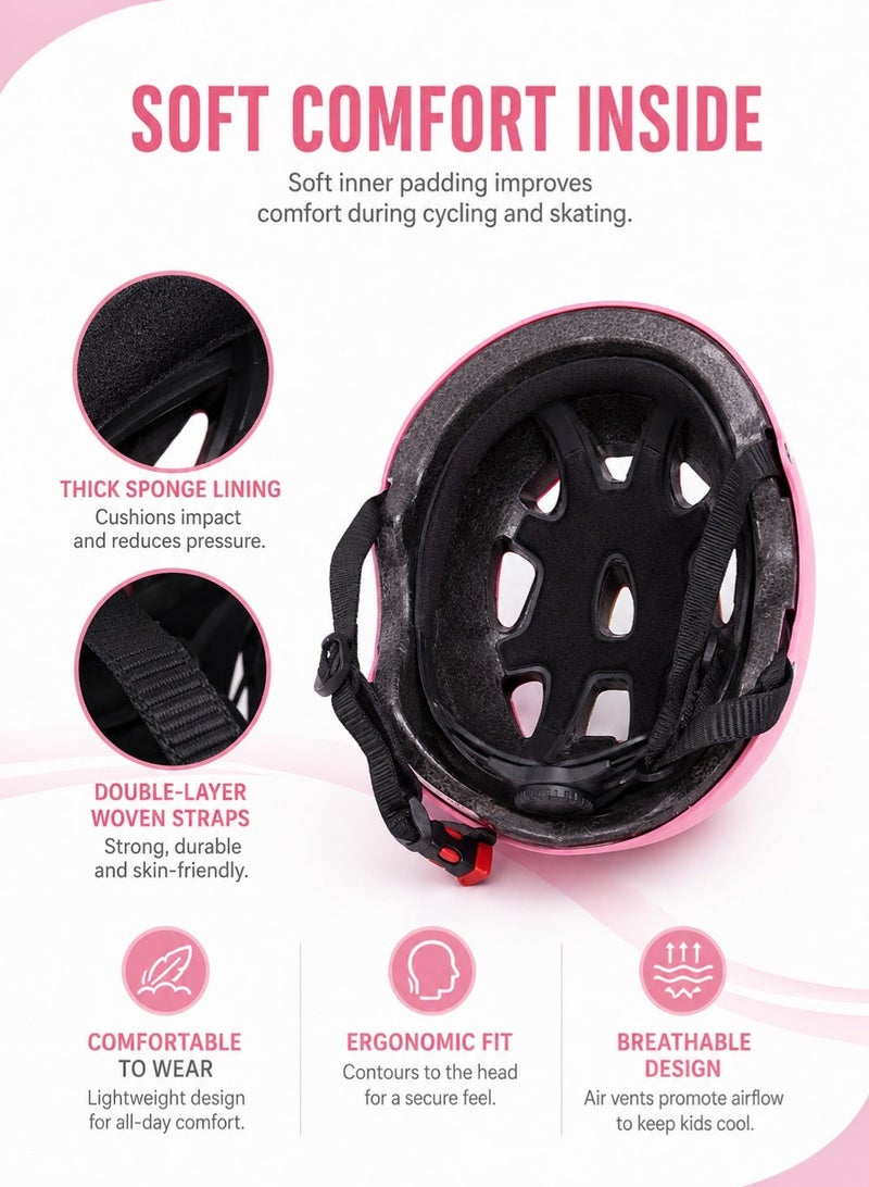 GOOGO Kids Helmet Adjustable,For Kids Ages 3-7 Years Old,Kids Bike Helmets For Boys And Girls,With Protective Sports Gear Set Knee Elbow Pads Wrist Guards,For Skating Bike Scooters(Pink) - Image 5