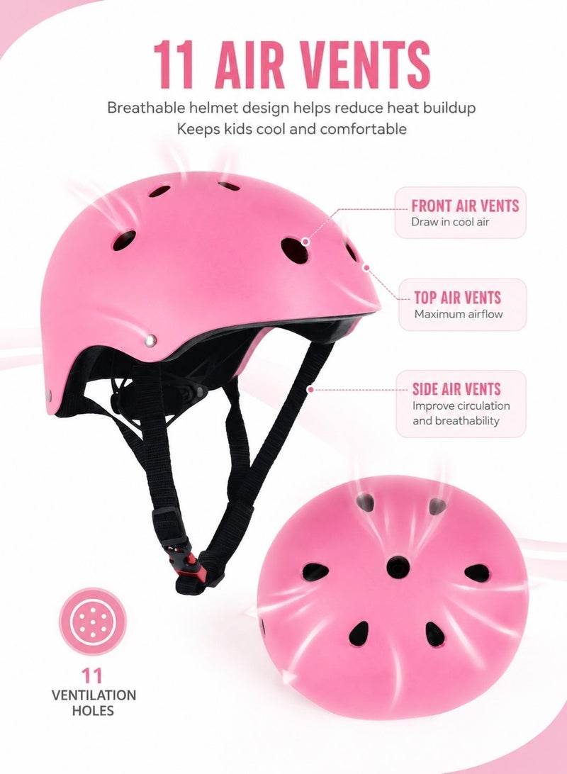 GOOGO Kids Helmet Adjustable,For Kids Ages 3-7 Years Old,Kids Bike Helmets For Boys And Girls,With Protective Sports Gear Set Knee Elbow Pads Wrist Guards,For Skating Bike Scooters(Pink) - Image 3