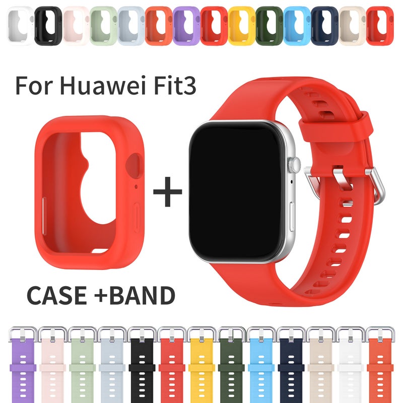 حافظة واقية شبه مفرغة باللون الأخضر العسكري مع مجموعة أحزمة ساعة Huawei Watch Fit3 - Image 1