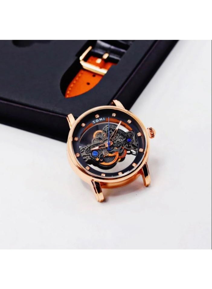 TOMI Men’s Skeleton Watch – Luxury Rose Gold Analog Wristwatch with Mechanical Open Dial Design - Image 1