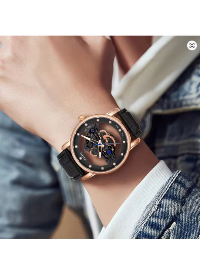 TOMI Men’s Skeleton Watch – Luxury Rose Gold Analog Wristwatch with Mechanical Open Dial Design - Image 4