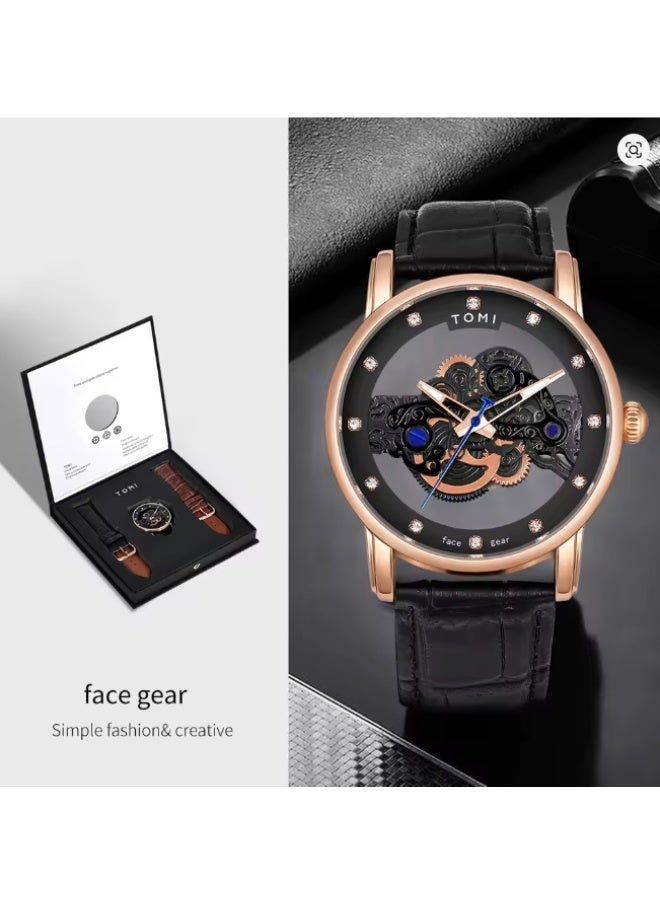TOMI Men’s Skeleton Watch – Luxury Rose Gold Analog Wristwatch with Mechanical Open Dial Design - Image 5