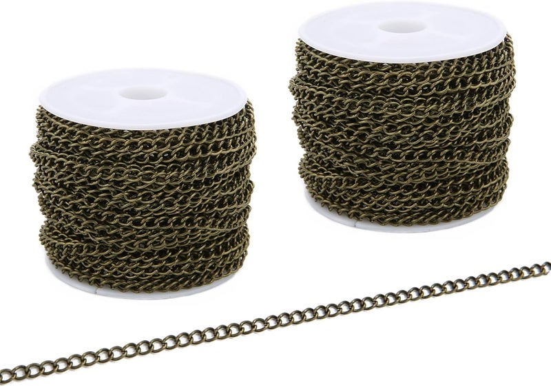 SWTool 60 Feets /20 Yards Metal Bronze Link Chains, Iron Bulk Curb Chain for DIY Craft Jewelry Chain Making, 2 Rolls x 10 Yards (Bronze) - Image 1
