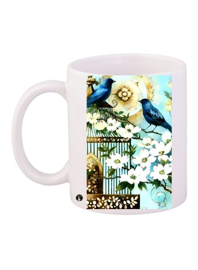 RYN Floral Printed Coffee Mug White/Blue/Green 11ounce