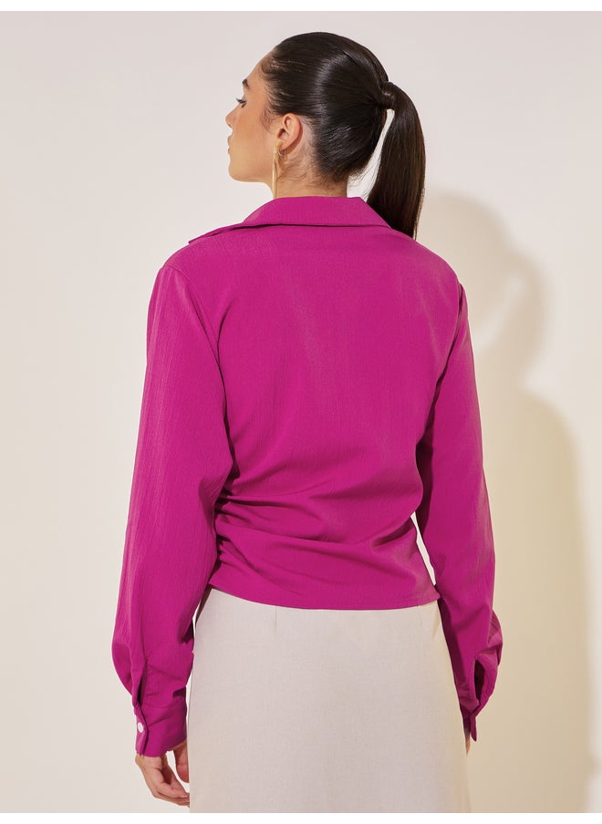 Take Two Take Two Solid Long Sleeve V-Neck Wrap Shirt  - Image 4