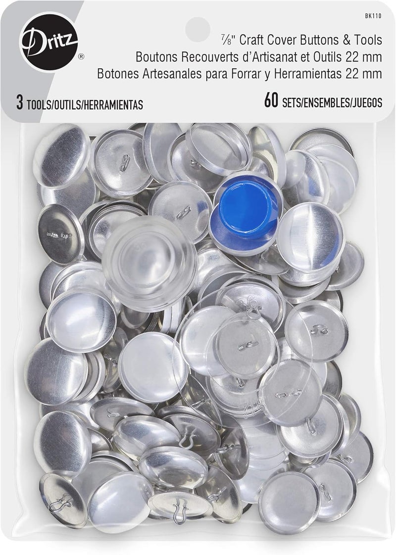 Dritz Cover Button Kit Size 36 Includes Template Tools  Buttons Fasteners 78 60ct None Nickel - Image 1