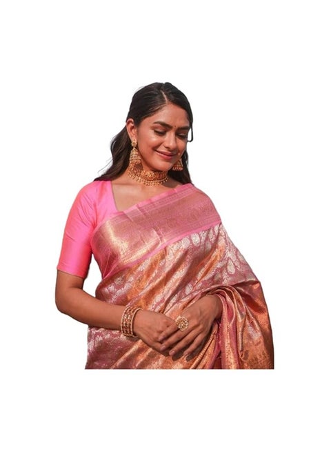 Women's kanjivaram Woven Soft Silk Saree With Blouse Piece