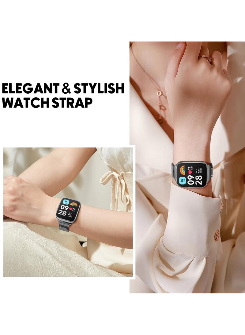 O Ozone (Pack of 2) Milanese Loop Bands Compatible with Redmi Watch 3 Active/Redmi Watch 3 Lite, Magnetic Stainless Steel Mesh Quick Release Adjustable Replacement Smartwatch Wristband for Men Women - Black/Silver - Image 4