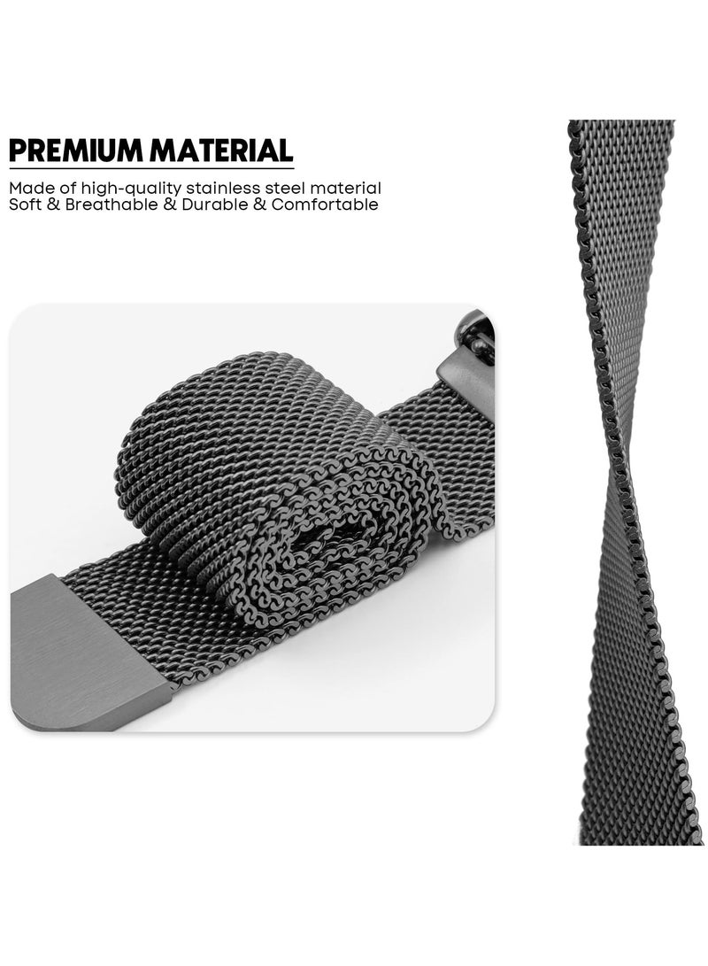 O Ozone (Pack of 2) Milanese Loop Bands Compatible with Redmi Watch 3 Active/Redmi Watch 3 Lite, Magnetic Stainless Steel Mesh Quick Release Adjustable Replacement Smartwatch Wristband for Men Women - Black/Silver - Image 5