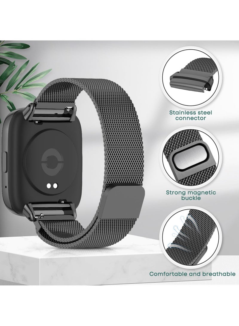 O Ozone (Pack of 2) Milanese Loop Bands Compatible with Redmi Watch 3 Active/Redmi Watch 3 Lite, Magnetic Stainless Steel Mesh Quick Release Adjustable Replacement Smartwatch Wristband for Men Women - Black/Silver - Image 2
