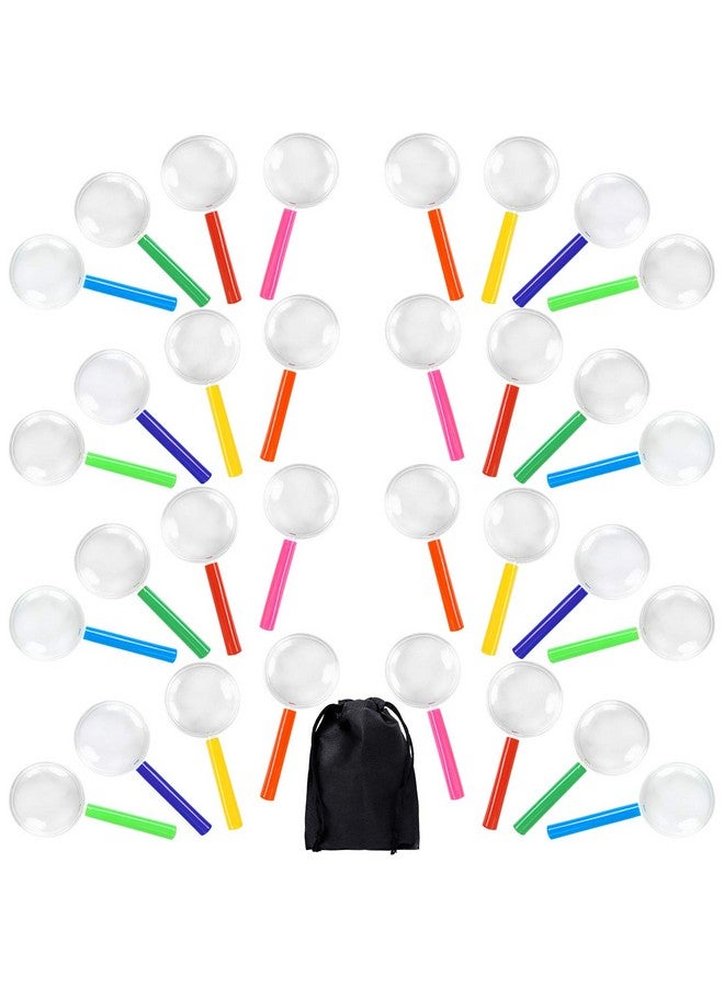 Elcoho 32 Pack Magnifying Glasses For Young People Plastic Colorful Magnifying Glasses For Party Favors Educational Toys With Storage Bag, 8 Colors - Image 1