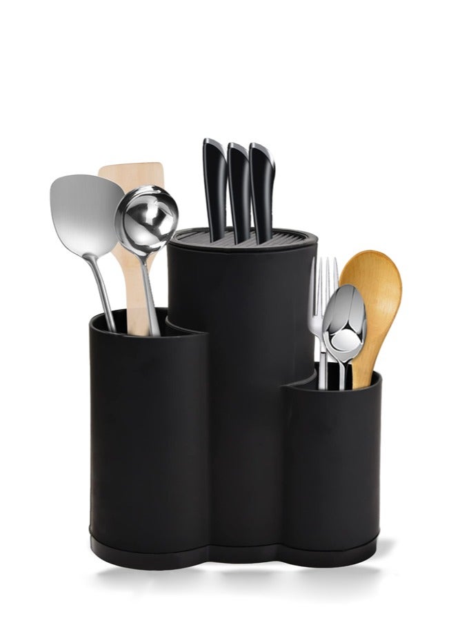 KZOBYD 3-in-1 Universal Knife Block with Utensil Holder – Empty Round Knife Stand Fits Up to 12-Inch Knives – No Knives Included – Compatible with All Kitchen Knives - Image 1