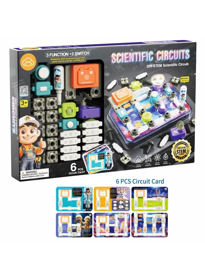 Chanak Scientific Circuits Diy Steam Kit For Kids, 46 Pieces With 6 Experiment Cards & 2 Mixed Sets, Educational Electric Circuit Learning Toy With Light, Fan & Switch Modules - Image 1