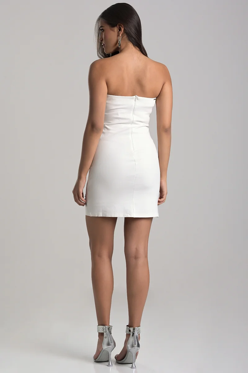 Carmen Steffens Off-white Strapless Dress Embroidered with Crystals
