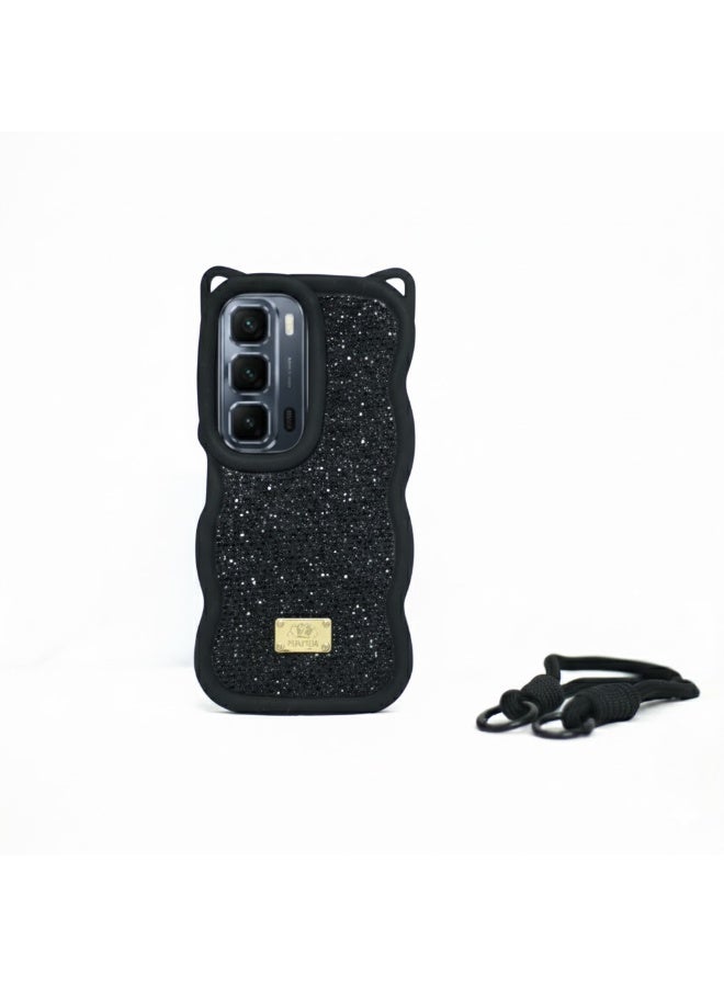 جراب سيليكون ماسي مع بطانة مخملية مشمسة لهاتف Infinix Hot 50 (أسود)