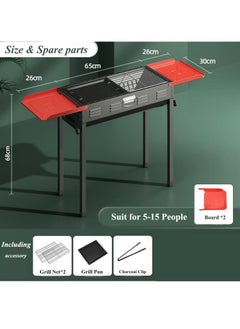 Generic Portable Charcoal Grill Outdoor Stainless Steel Grill Folding Charcoal Grill for Cooking Camping Hiking Picnic Patio Backyard (Black)  - Image 3