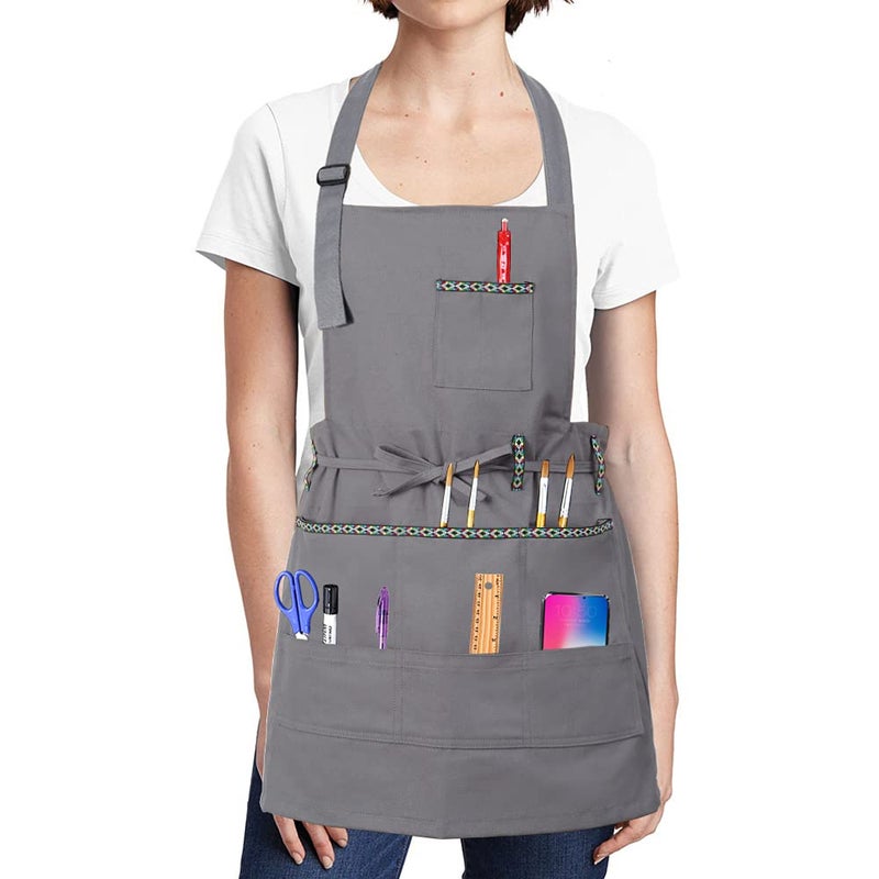 FreeNFond Adjustable Artist Apron with Pockets for Women Men Canvas Painting Aprons for Arts Gardening Utility or Work