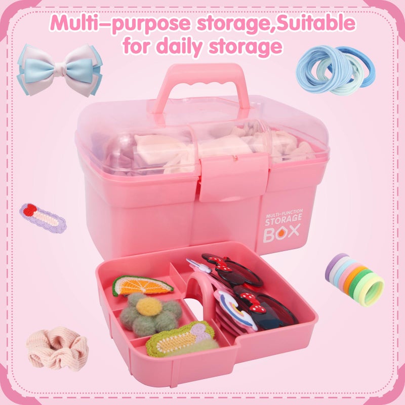 TERGOO 11in Mutipurpose Storage Box Organizer with Removable Tray, Portable Small Craft Organizer with Handle, Plastic Clear Tool Box Art Case for Makeup, Sewing, Nail, Hair Accessories (Pink) - Image 4
