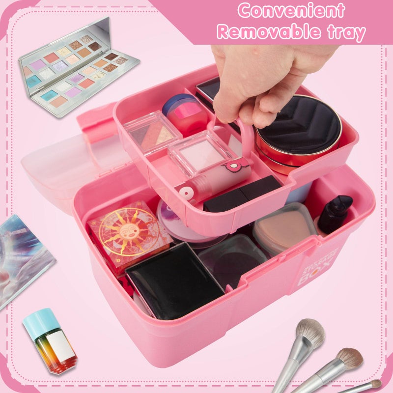 TERGOO 11in Mutipurpose Storage Box Organizer with Removable Tray, Portable Small Craft Organizer with Handle, Plastic Clear Tool Box Art Case for Makeup, Sewing, Nail, Hair Accessories (Pink) - Image 5