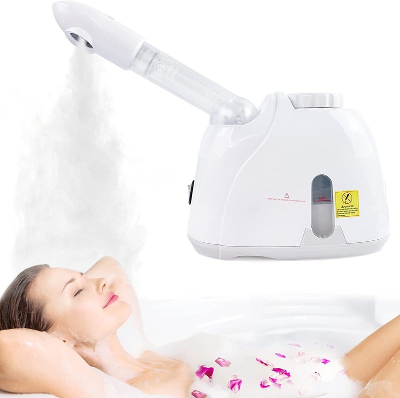 Cinidy 2 in 1 Facial Steamer and Hair Steamer Face Sauna Humidifier Hot Mist Moisturizing for For Cold and Cough Nose Facial SPA Skin Care Salon and home full white colour - Image 1