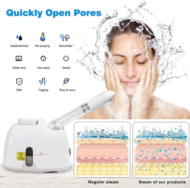 Cinidy 2 in 1 Facial Steamer and Hair Steamer Face Sauna Humidifier Hot Mist Moisturizing for For Cold and Cough Nose Facial SPA Skin Care Salon and home full white colour - Image 2