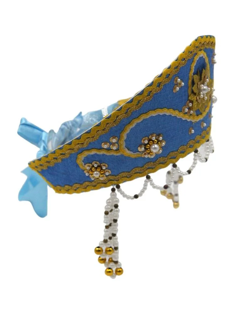 دىدانيالا D' Daniela - Women's Traditional Headdress Kokoshnik - Blue  with Mustard Yellow Beads