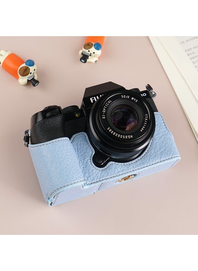 Suitable For Fuji XS20 Protective Case XT30 Second Generation Camera Bag XT5 Base XM5 Leather Case XT20/XS10 Case-Color:D: Xs10 Litchi Pattern Base [blue] Comes With Tempered Film (excluding Hot Shoe Cover)  - Image 1