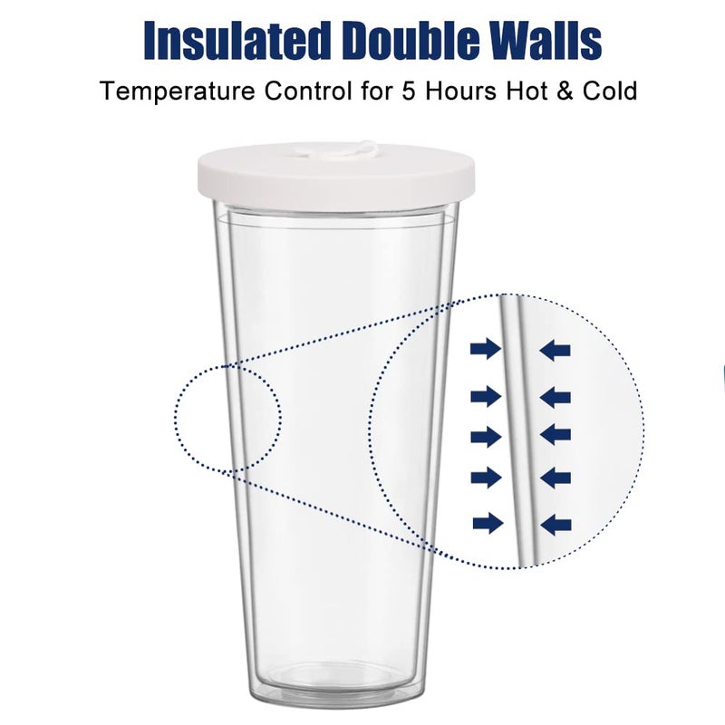 UHAPEER 2 Pack Reusable Boba Tea Cups, 24oz Iced Coffee Cup with Straw and Lid, Leakproof Clear Plastic Cups Tumbler, Double Wall Insulated Smoothie Tumbler, Wide Straw for Bubble Tea, Black and White - Image 4
