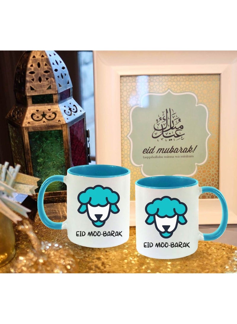 MEC Eid Mubarak Design Printed Coffee Mug 11Oz Sky Blue Handle - Image 3