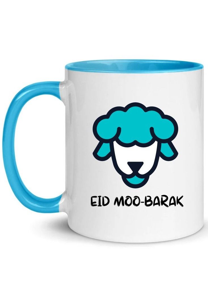 MEC Eid Mubarak Design Printed Coffee Mug 11Oz Sky Blue Handle - Image 1