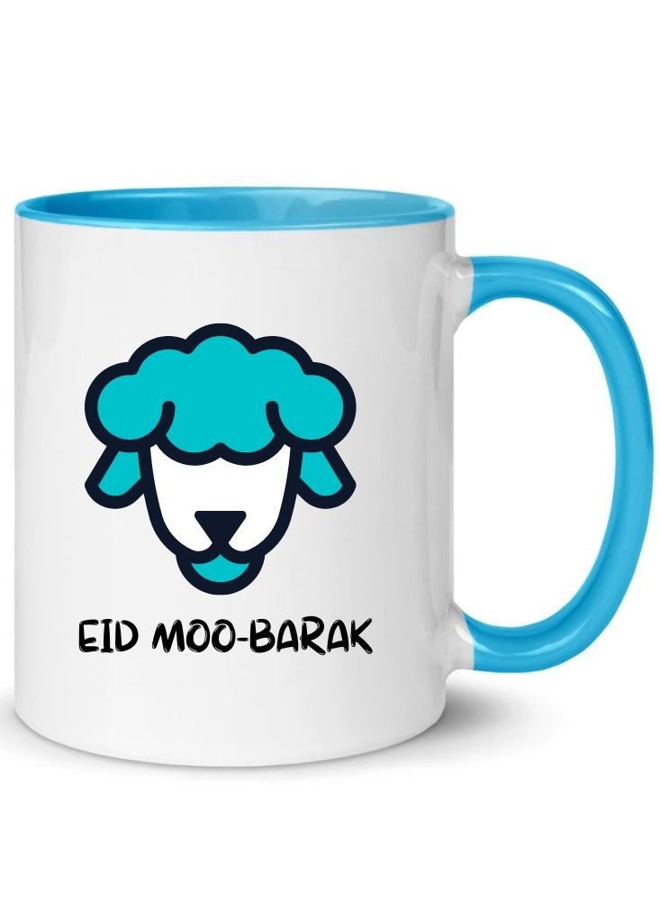 MEC Eid Mubarak Design Printed Coffee Mug 11Oz Sky Blue Handle - Image 2