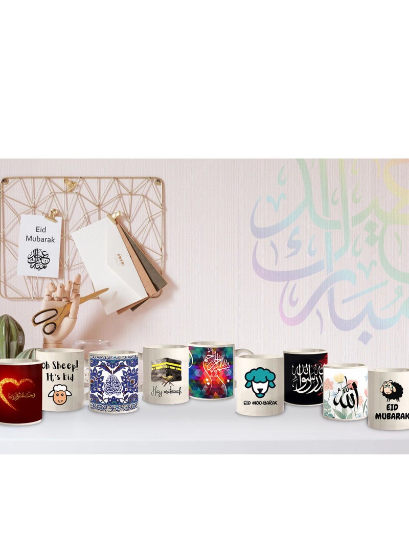 MEC Eid Mubarak Design Printed Coffee Mug 11Oz Sky Blue Handle - Image 4