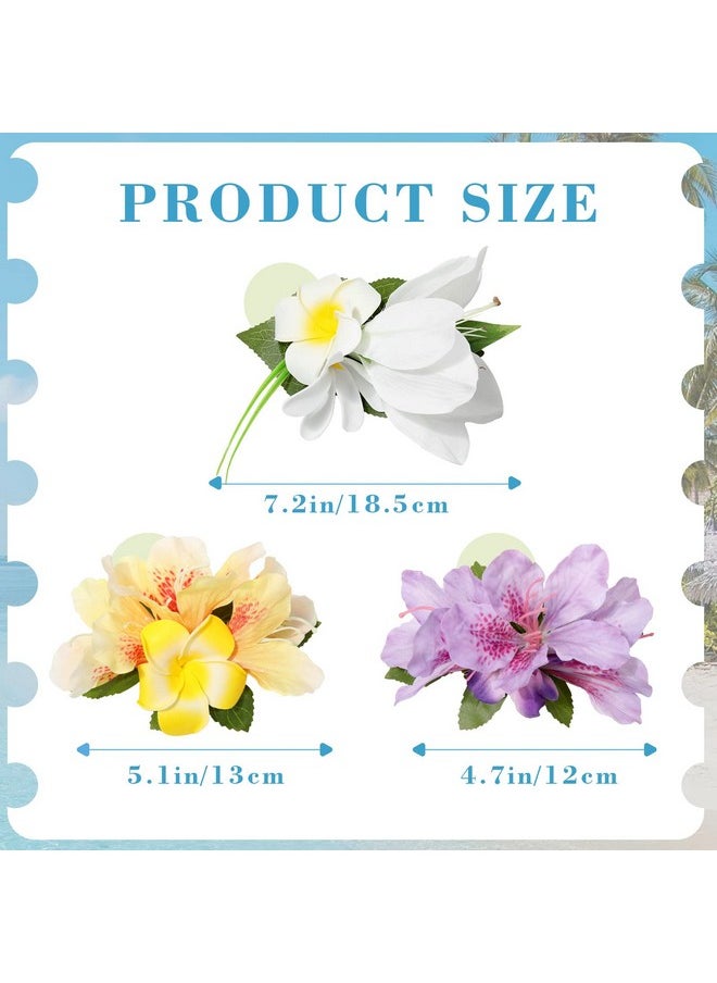 HAIMEIKANG Aimeikang 3 Pieces Hawaiian Flower Hair Clips Artificial Tropical Flower Hair Pins Large Hair Flowers For Women Hawaiian Hair Accessories Wedding Hair Piece (White+Yellow+Purple)  - Image 3