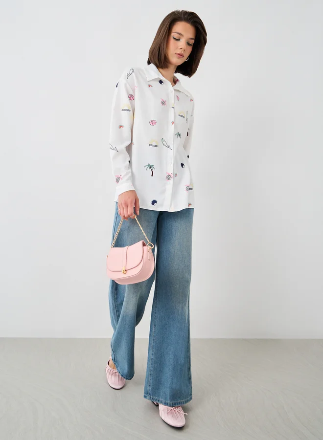 Take Two Take Two All-Over Print Spread Collar Oversized Shirt
